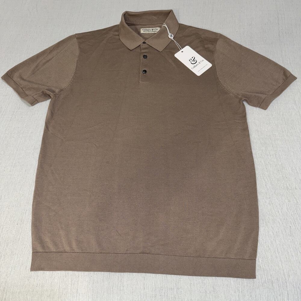 Collars & Co. Premium Cotton & Silk Blend Brown Short Sleeve Polo Men Medium NWT